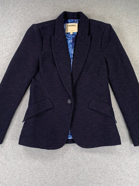L'AGENCE Jackets & Blazers - L'AGENCE Navy Tweed Blazer Jacket Women's Size 4 Blue Floral Lining